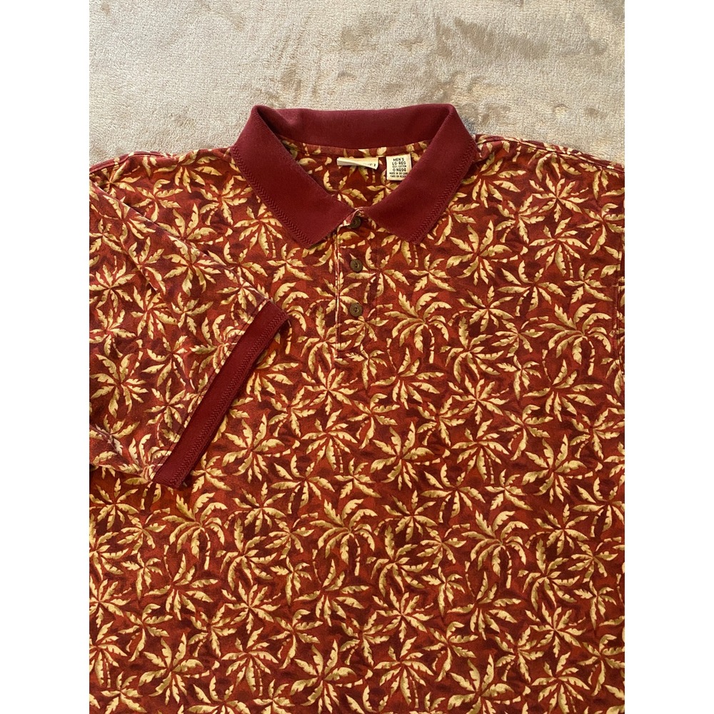 L.L.Bean Polo Shirt Mens Large Maroon Maroon‎ Palm Tree Tropical Cotton Coastal